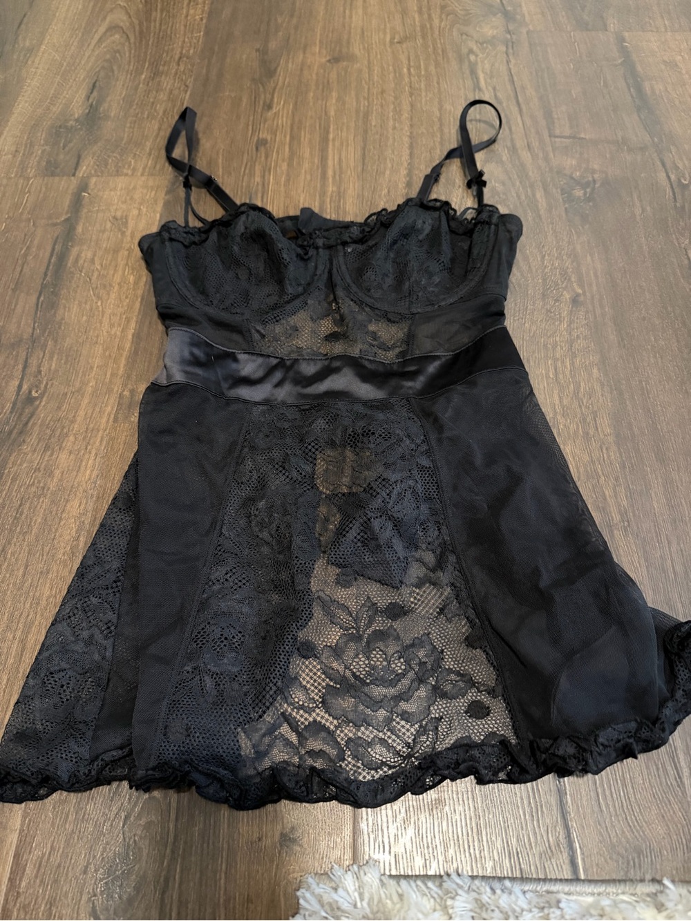 Adore Me Black Lace Babydoll Lingerie Slip Nightdress
